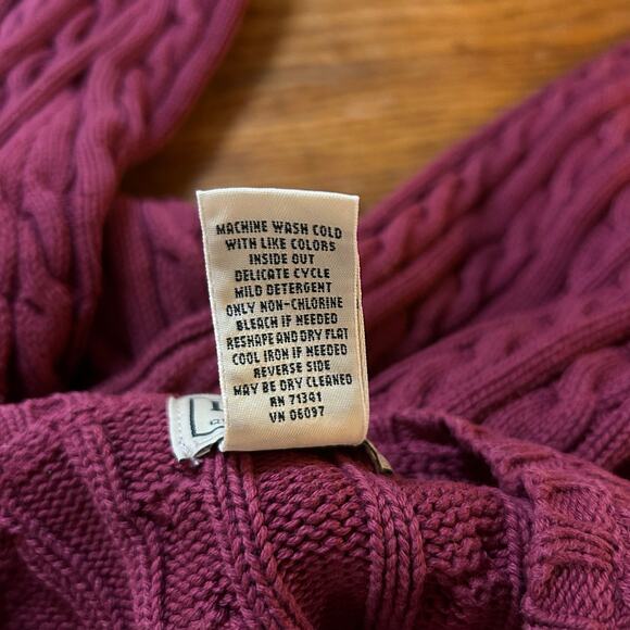 Vintage L.L. Bean Red Cable Knit Fisherman Sweater Size Large Crewneck Cotton - Picture 3 of 5